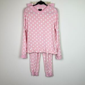 Kate Spade Women's Pink White Polka Dot Pajama Set Shirt & Pants Size Small
